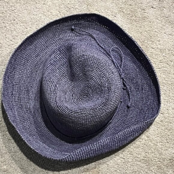 Handmade Chambray Purple Straw Natural Raffia Sun Hat Lightweight Madagascar - Picture 11 of 11